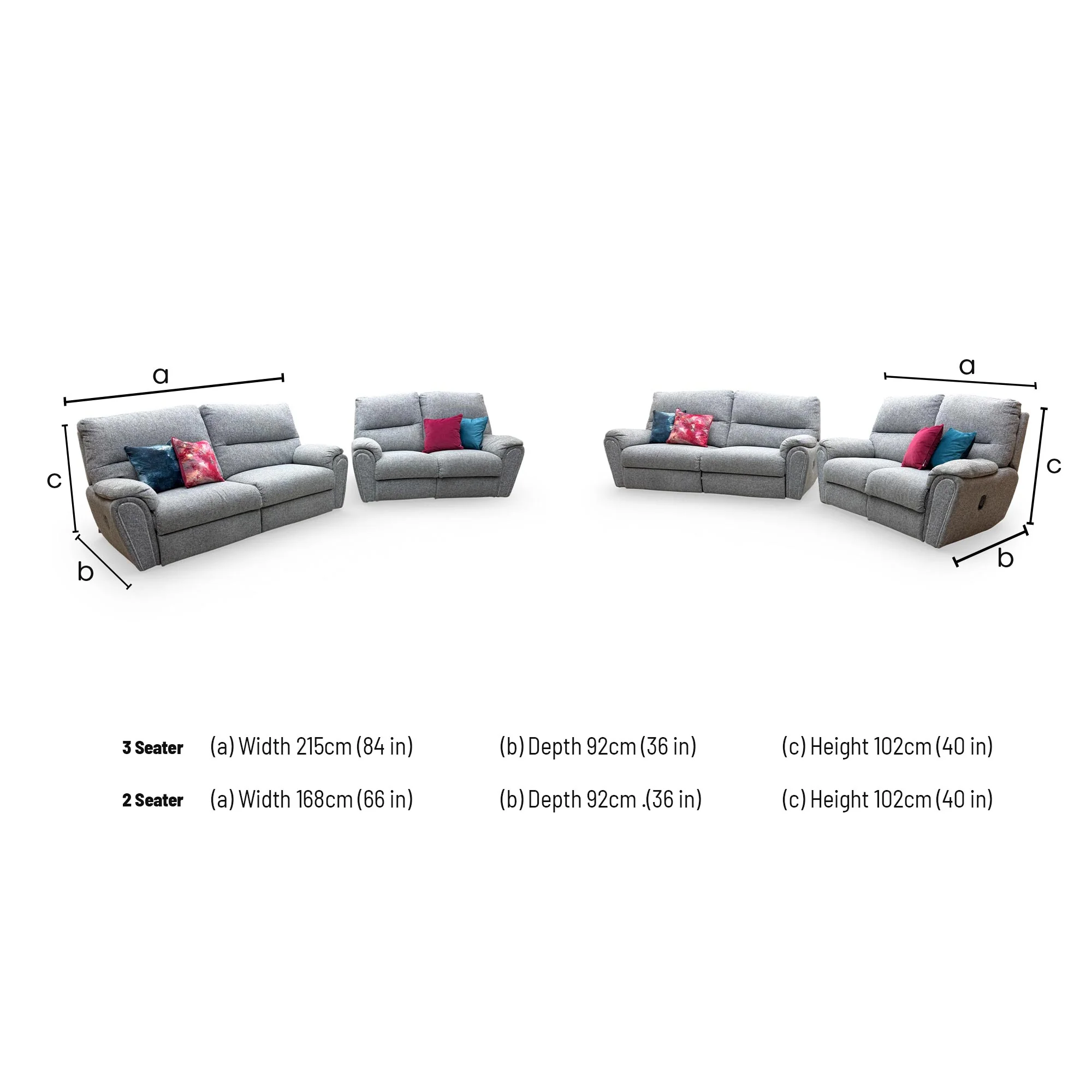 ‘Willow’ Grey Fabric Power Recliner 3 Seater + Manual Recliner 2 Seater Sofa Set - Image 9