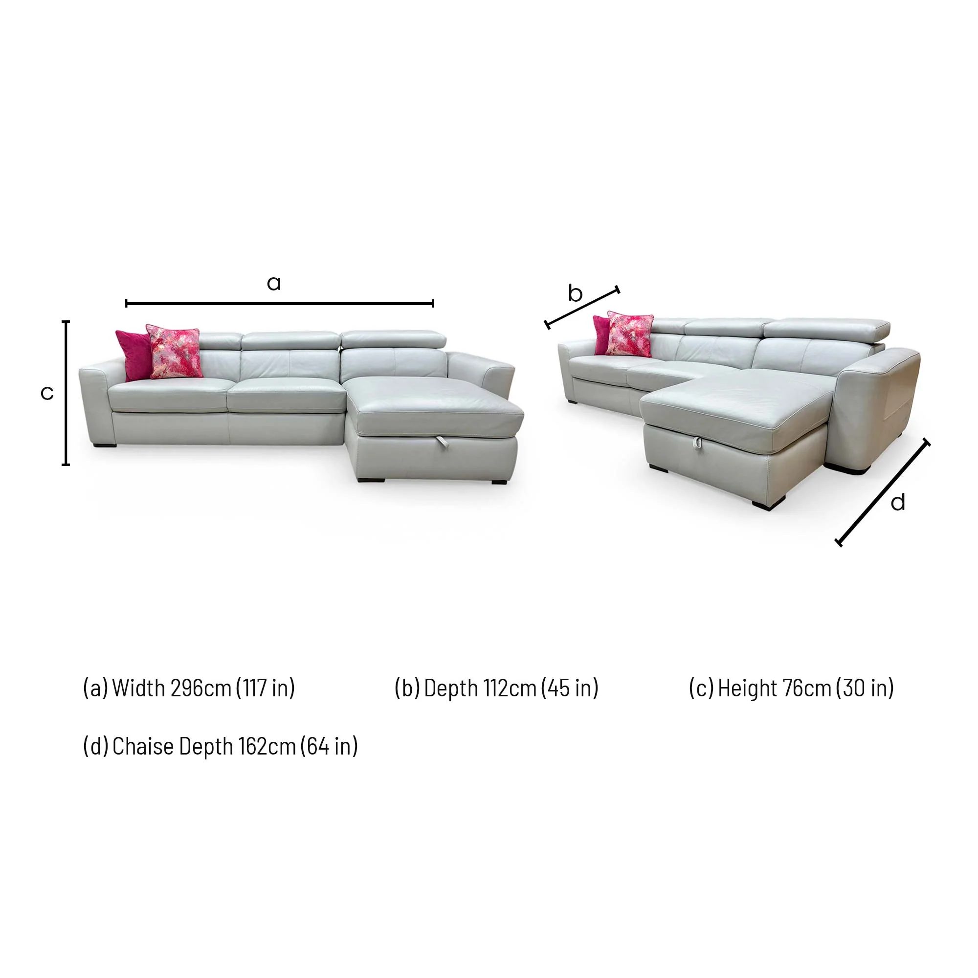 World of Leather ‘Infinity’ Nc-251e Grey Leather Right Hand Facing Corner Chaise Sofa with Storage - Image 10