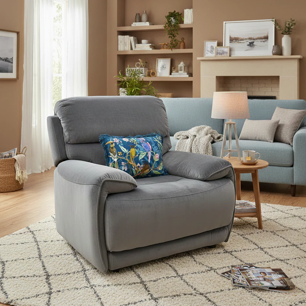 World of Leather ‘Link’ Fab-Mil-R451 Pewter Velvet Armchair - Image 2